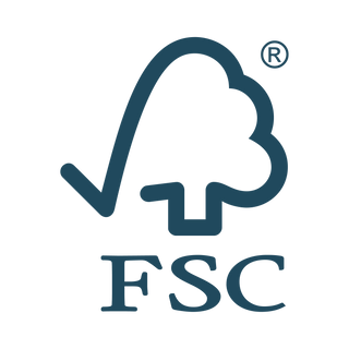The image shows the FSC logo, featuring a stylized tree outline with a checkmark integrated into its left side, above the bold letters FSC and a registered trademark symbol.