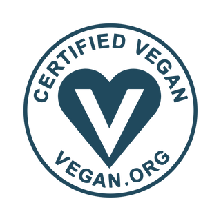 A circular logo with the words CERTIFIED VEGAN at the top and VEGAN.ORG at the bottom, featuring a large V inside a heart shape in the center.