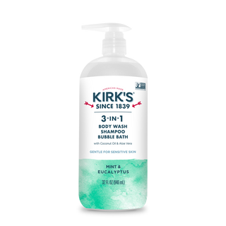 Kirk’s Mint & Eucalyptus - 3-in-1 Cleanser with pump dispenser is a nourishing body wash made with coconut oil and aloe vera, specially formulated for sensitive skin.